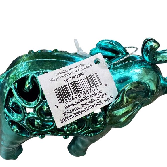 Holiday Time Elephant Ornament Iridescent Teal 6x4" Christmas Decor - Picture 8 of 8